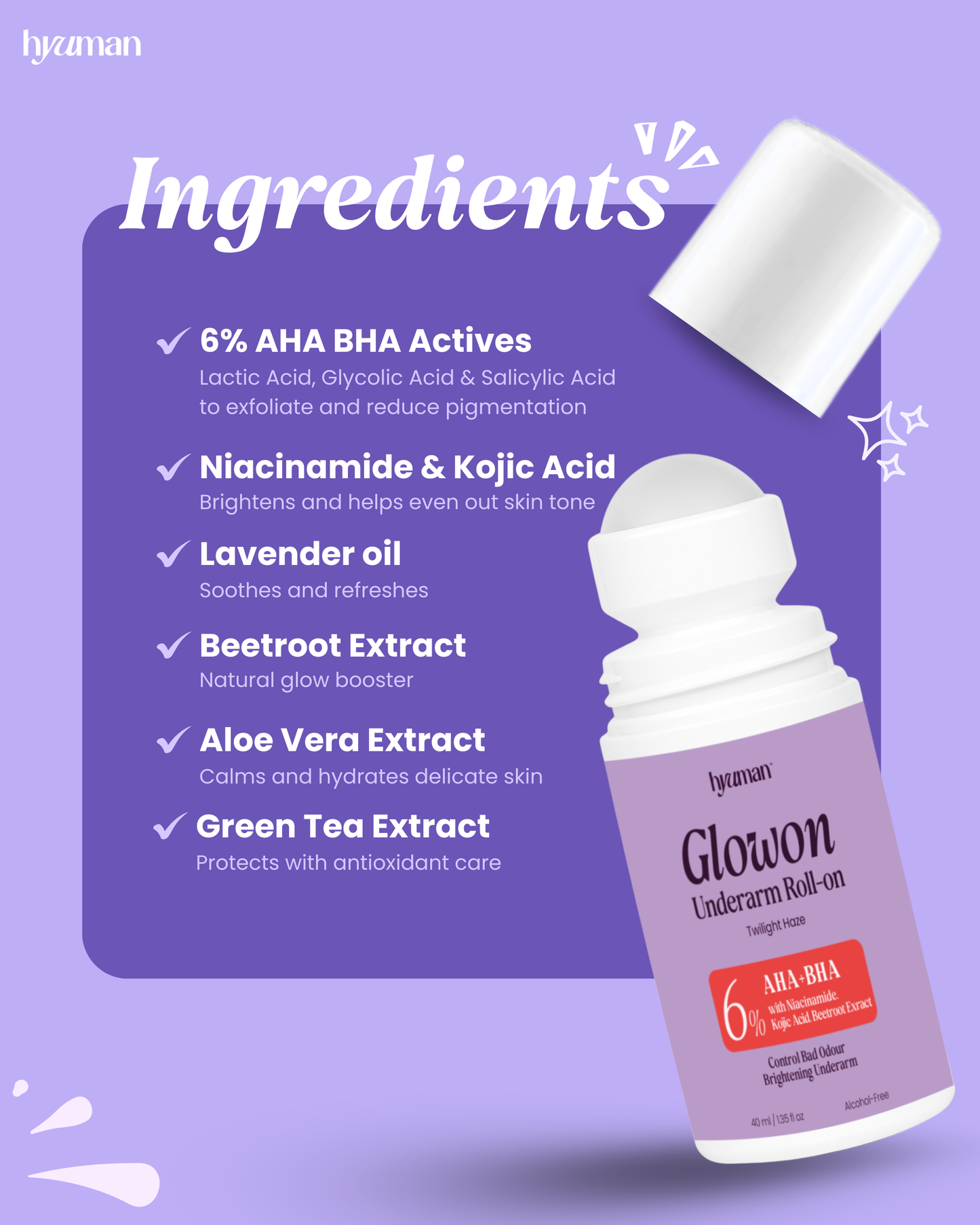 GlowOn 6% AHA BHA Roll-On 40ml & SilkShave Razor for Women