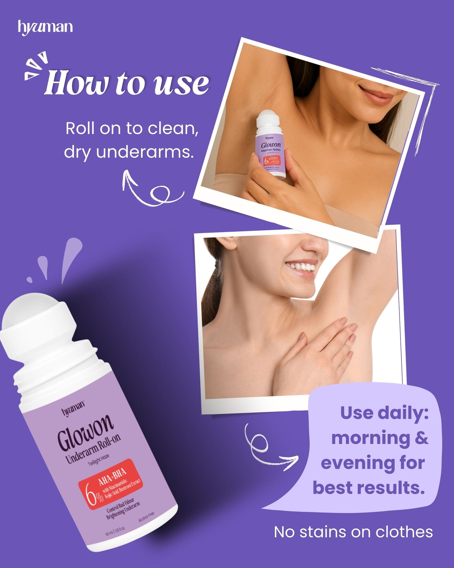 GlowOn 6% AHA BHA Roll-On 40ml + Mini Body Razor for Women