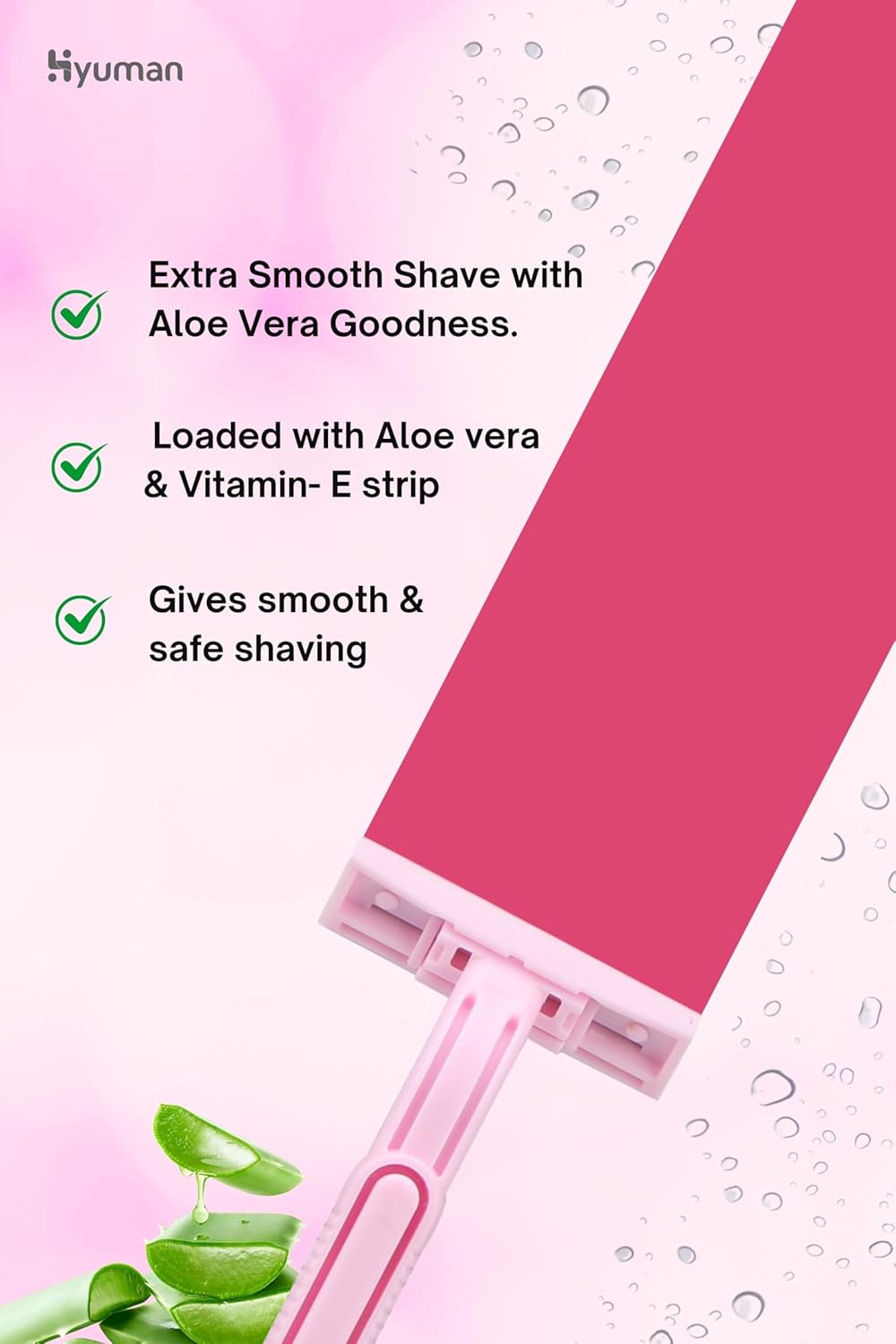 Hyuman® Combo 1 Pure Aloe Vera Gel 100ml & SoftShave Body Razor 10 Units | 99% Organic aloe vera with Vitamin E paraben free | Body Hair Removal Razor, Aloe Vera & Vit E Strip
