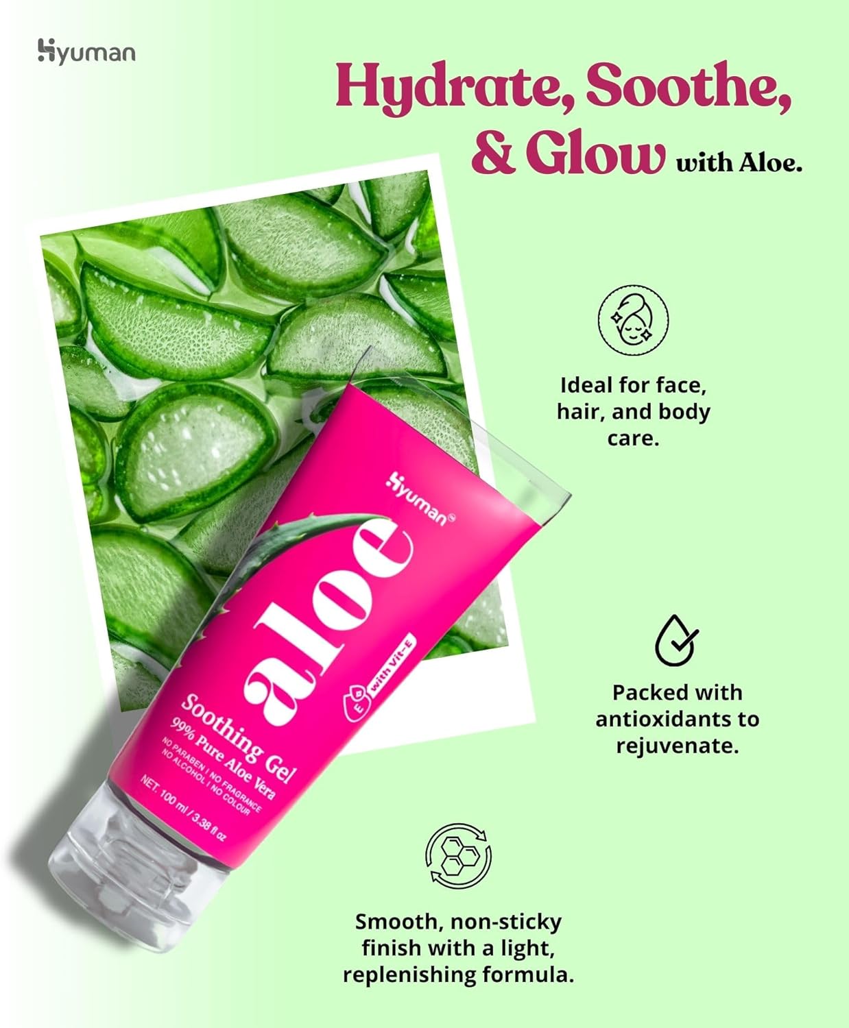 Hyuman® Combo 1 Pure Aloe Vera Gel 100ml & SoftShave Body Razor 10 Units | 99% Organic aloe vera with Vitamin E paraben free | Body Hair Removal Razor, Aloe Vera & Vit E Strip
