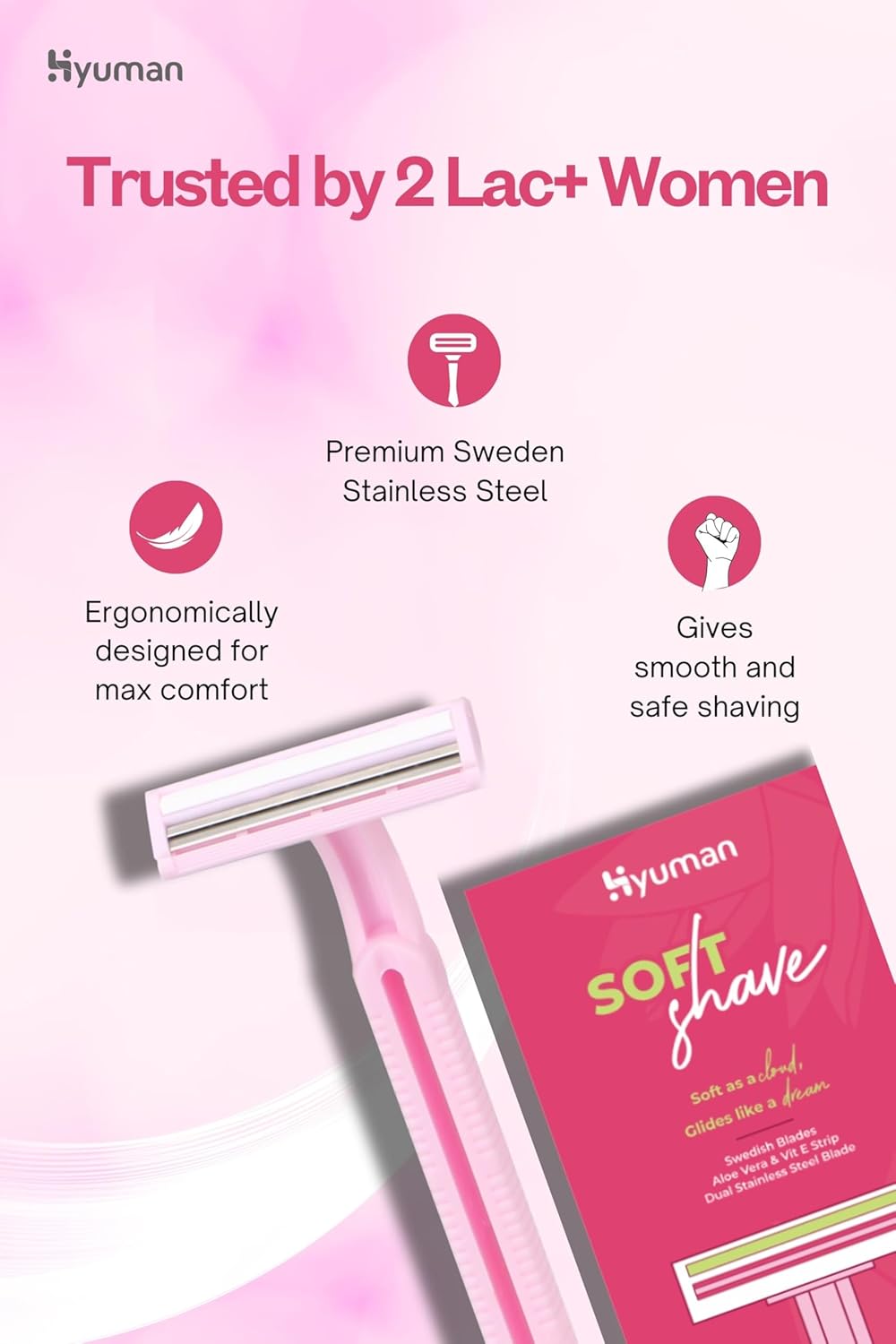 Hyuman® Combo 1 Pure Aloe Vera Gel 100ml & SoftShave Body Razor 10 Units | 99% Organic aloe vera with Vitamin E paraben free | Body Hair Removal Razor, Aloe Vera & Vit E Strip