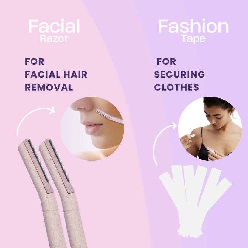 Hyuman Combo Face Razor & Clothing Tape for Women -2Unit Razors + 100Strip Fashion Tape, Women (Pack of 2)