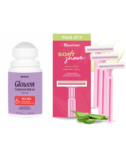 GlowOn Deodorant Roll-On 40ml with SoftShave Razor Pack of 3