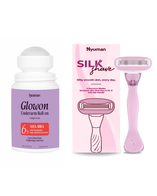 GlowOn 6% AHA BHA Roll-On 40ml & SilkShave Razor for Women