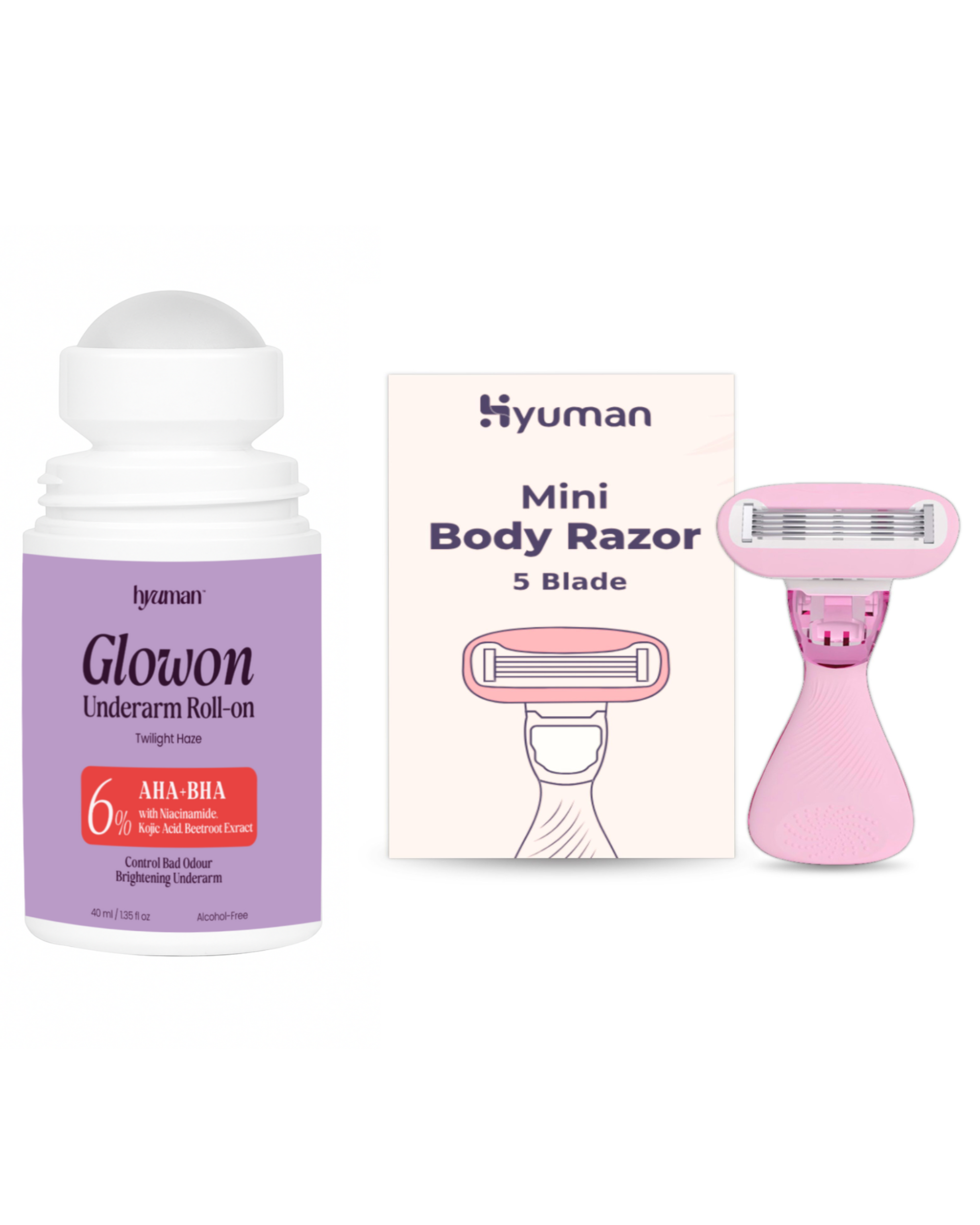 GlowOn 6% AHA BHA Roll-On 40ml + Mini Body Razor for Women