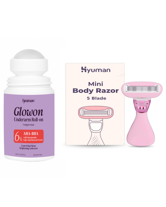 GlowOn 6% AHA BHA Roll-On 40ml + Mini Body Razor for Women