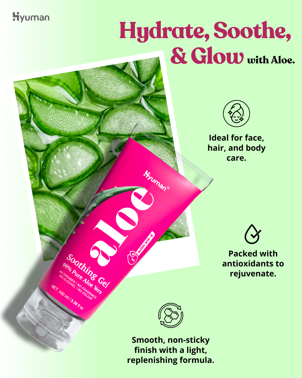 Aloe Vera Gel Vit E | 99% Pure Gel for Skin & Hair