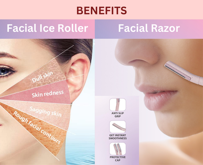 Face Razor + Ice Roller for Face Combo Pack