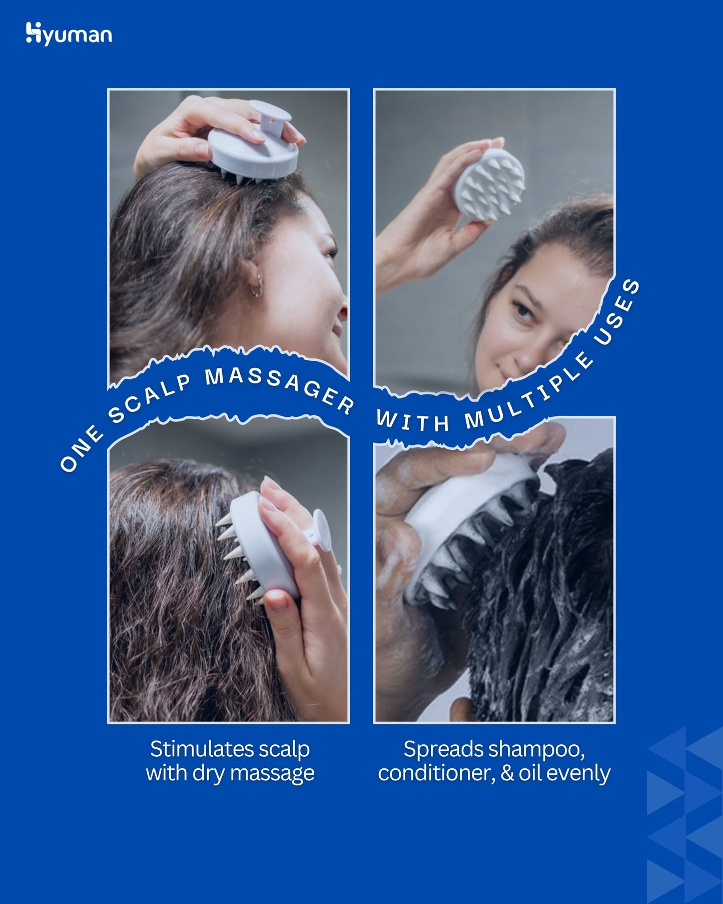 Hyuman Scalp Hair Massager, Shampoo Brush, Soft Silicone Long Bristles, Reduce Dandruff (White, Grey)