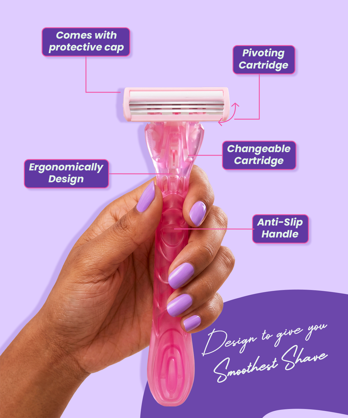 Hyuman Pink Pop Body Razor + 4 Cartridge Refill For Women