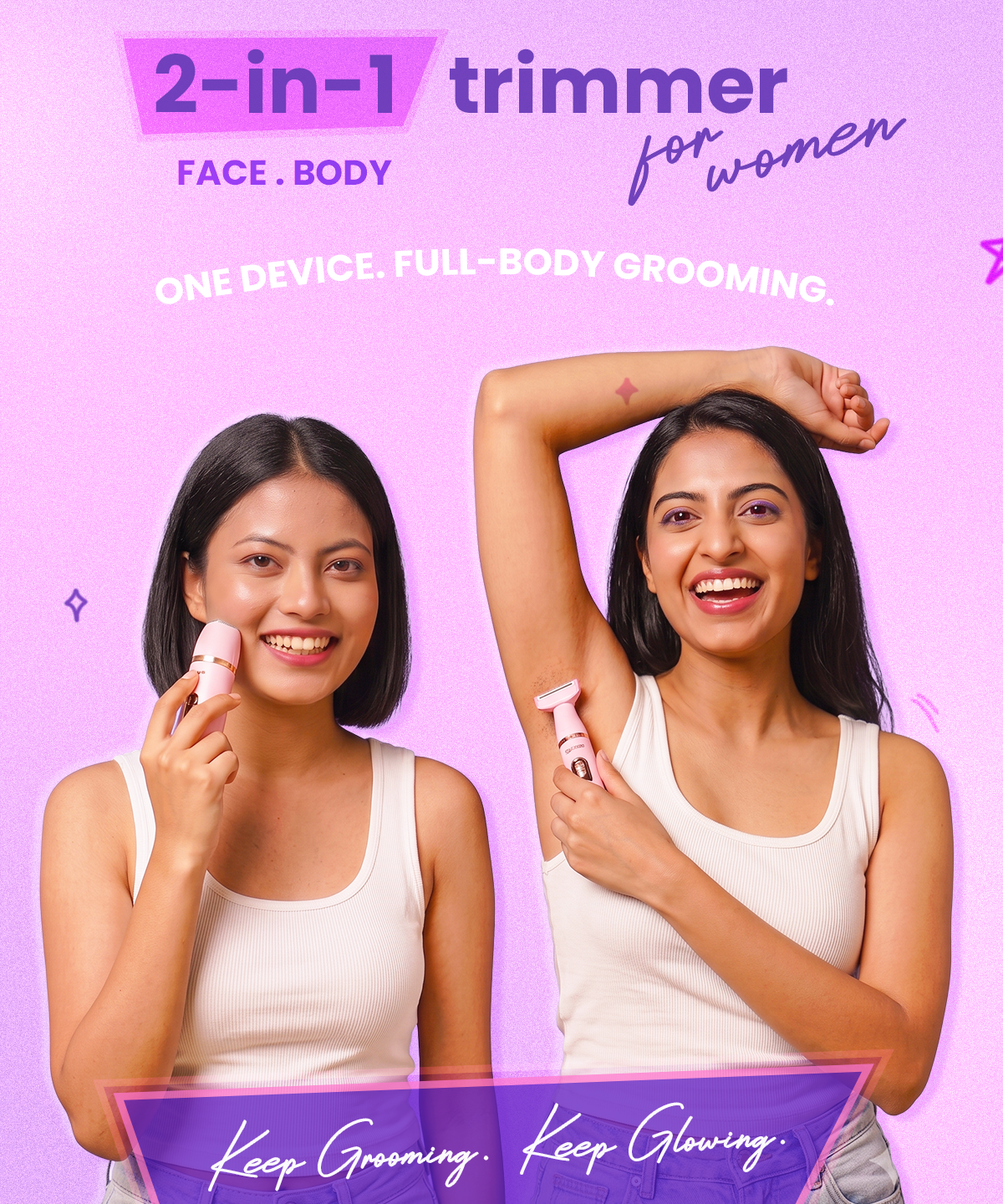 Glowtrim Duo 2-in-1 face & Body Trimmer for women
