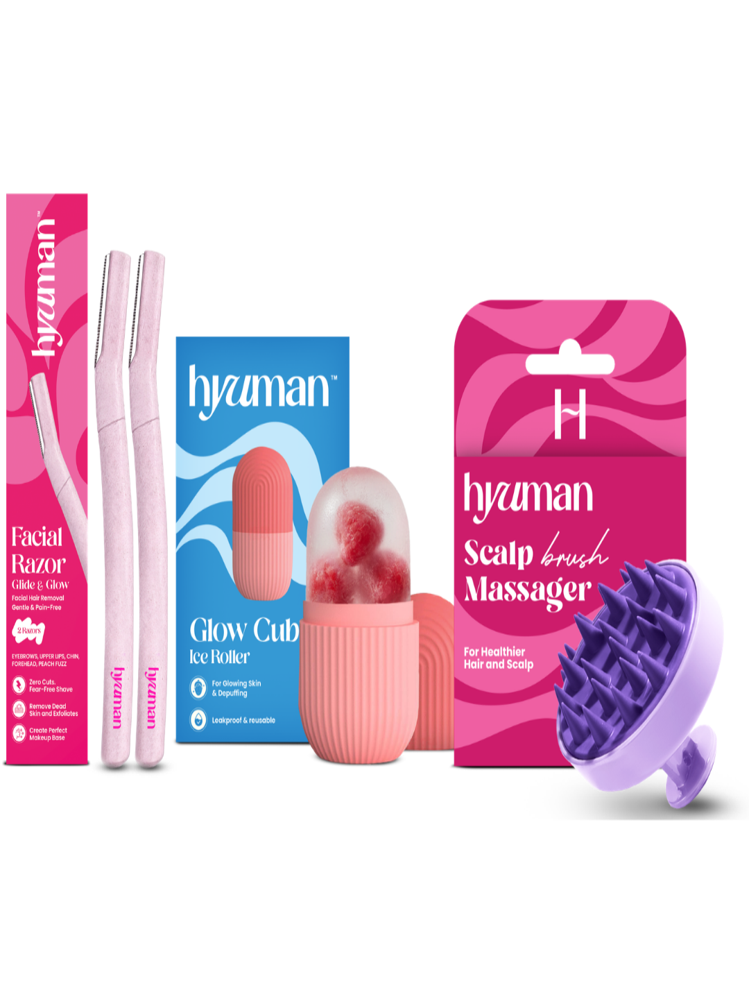 Face Razor + Ice Roller + Scalp Massager Combo Kit