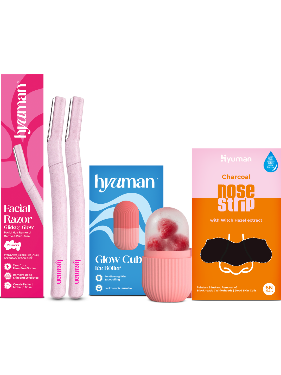 Face Razor Pack of 2 + Ice Roller + Nose Strips Pack of 6