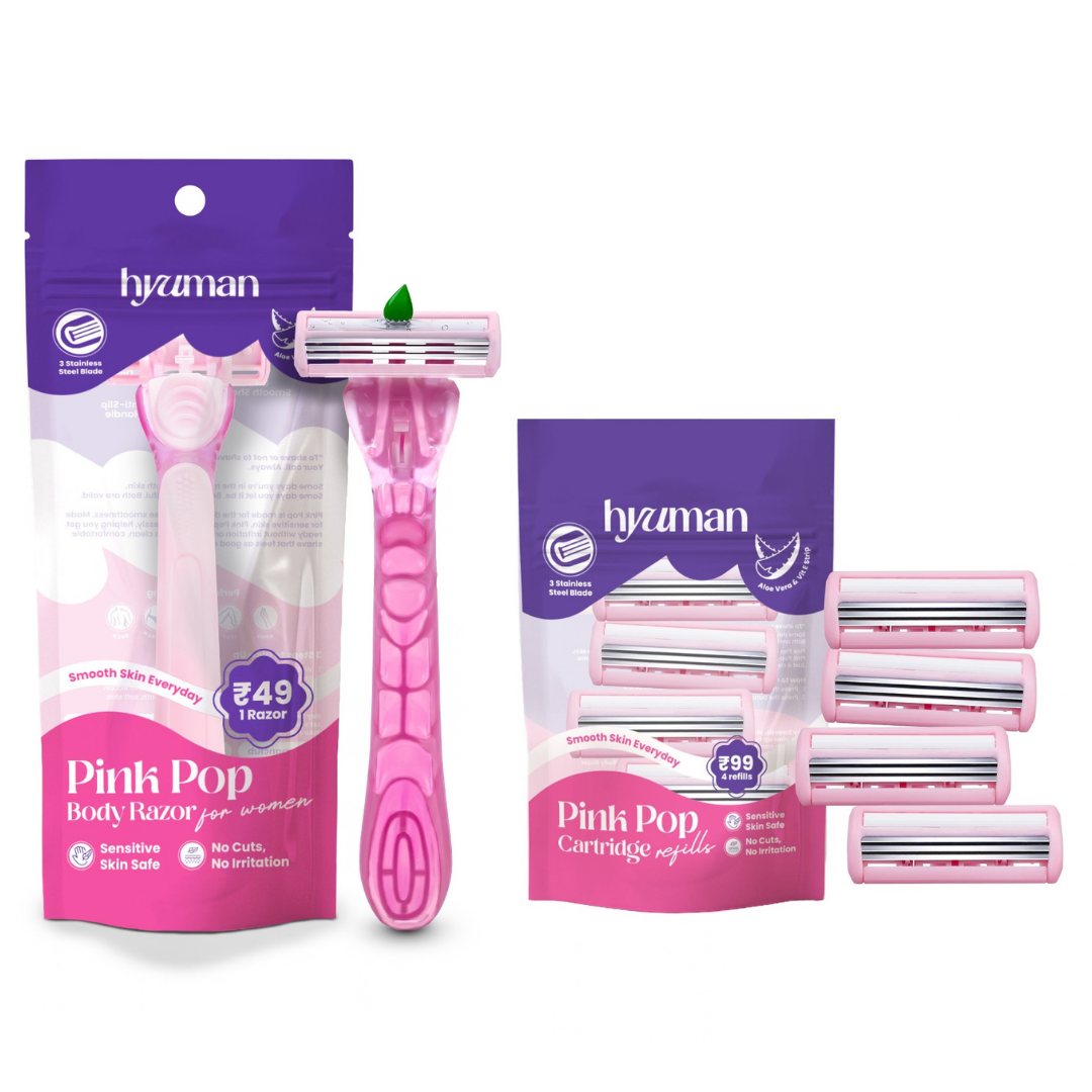 Hyuman Pink Pop Body Razor + 4 Cartridge Refill For Women