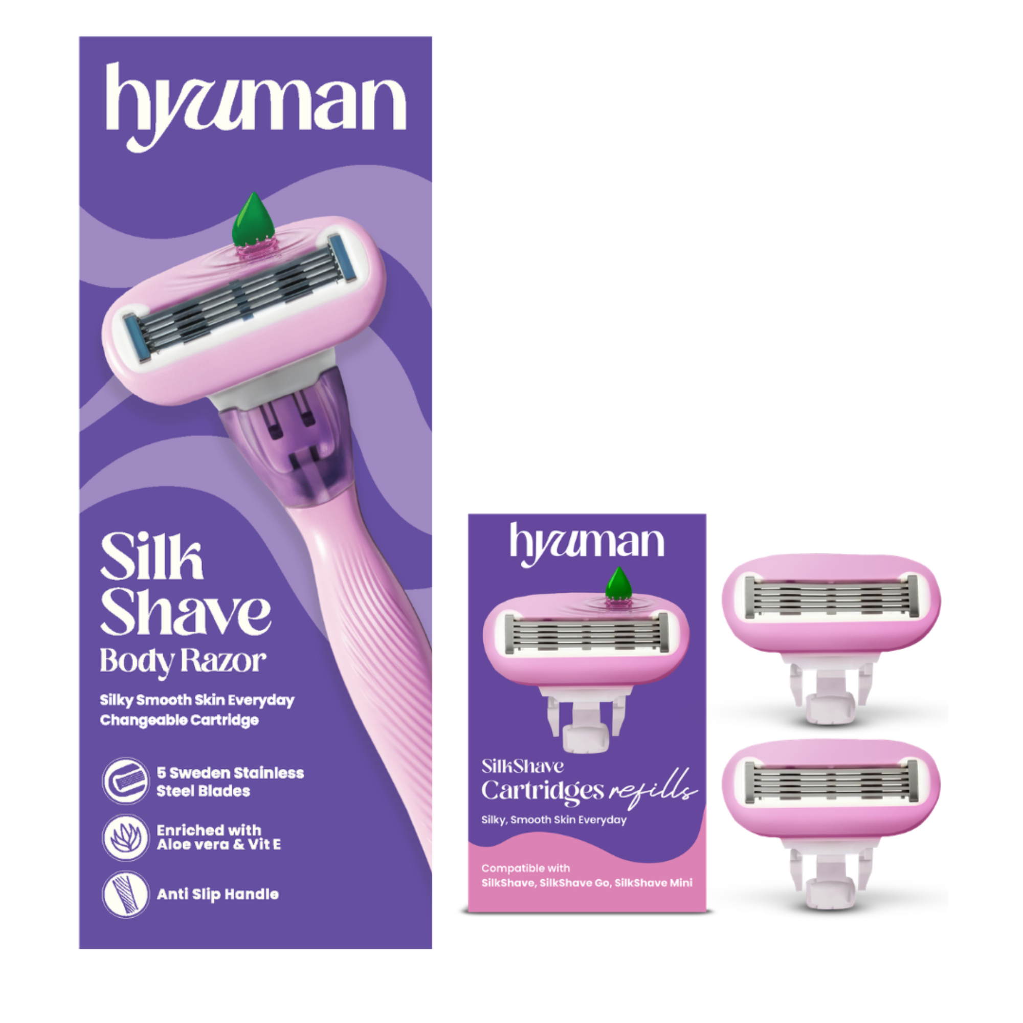 SilkShave Body Razor + 2 Refill Cartridges Pack
