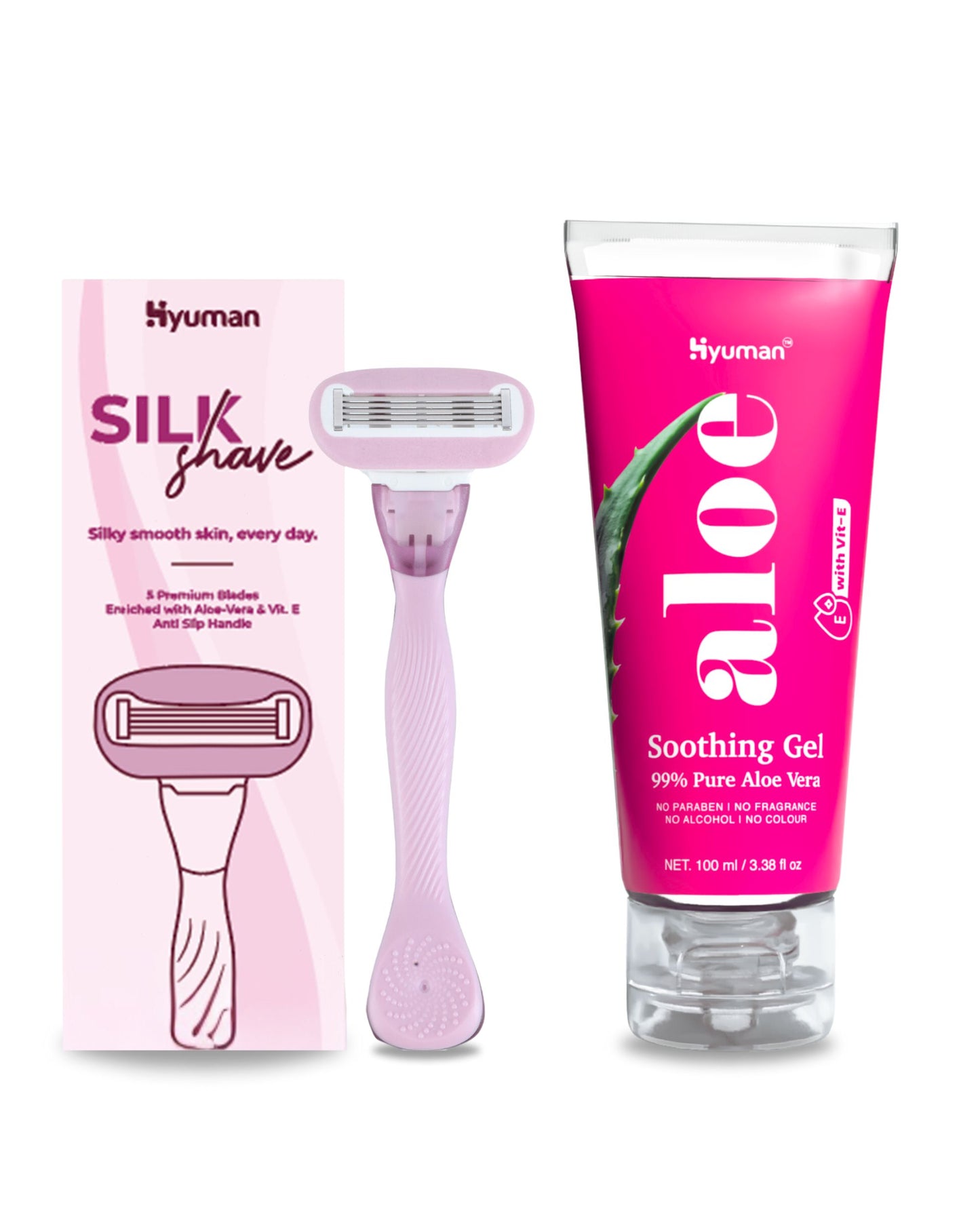 Hyuman Pure Aloe Vera Gel 100ml & SilkShave Body Razor