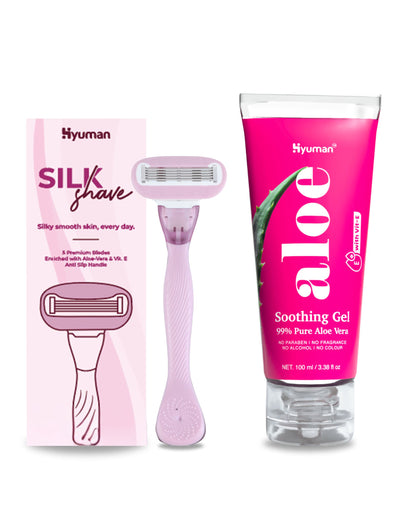 Hyuman Pure Aloe Vera Gel 100ml & SilkShave Body Razor