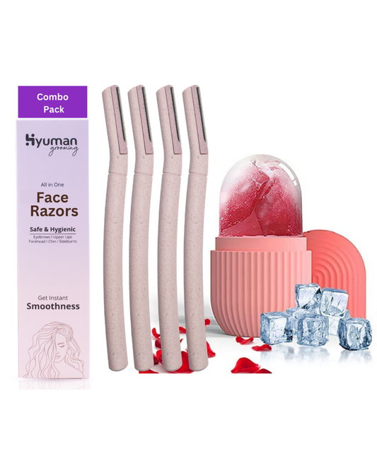 Face Razor + Ice Roller for Face Combo Pack