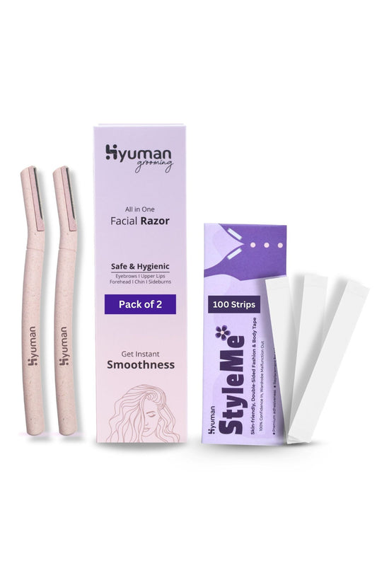 Hyuman Combo Face Razor & Clothing Tape for Women -2Unit Razors + 100Strip Fashion Tape, Women  (Pack of 2)