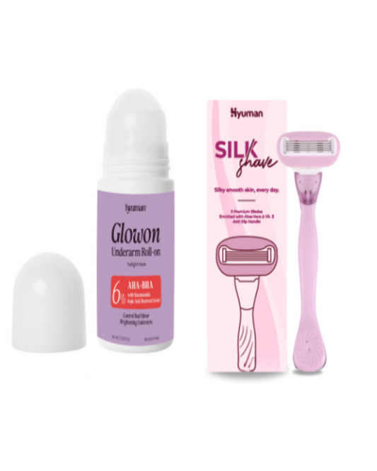 GlowOn 6% AHA BHA Roll-On 40ml & SilkShave Razor for Women