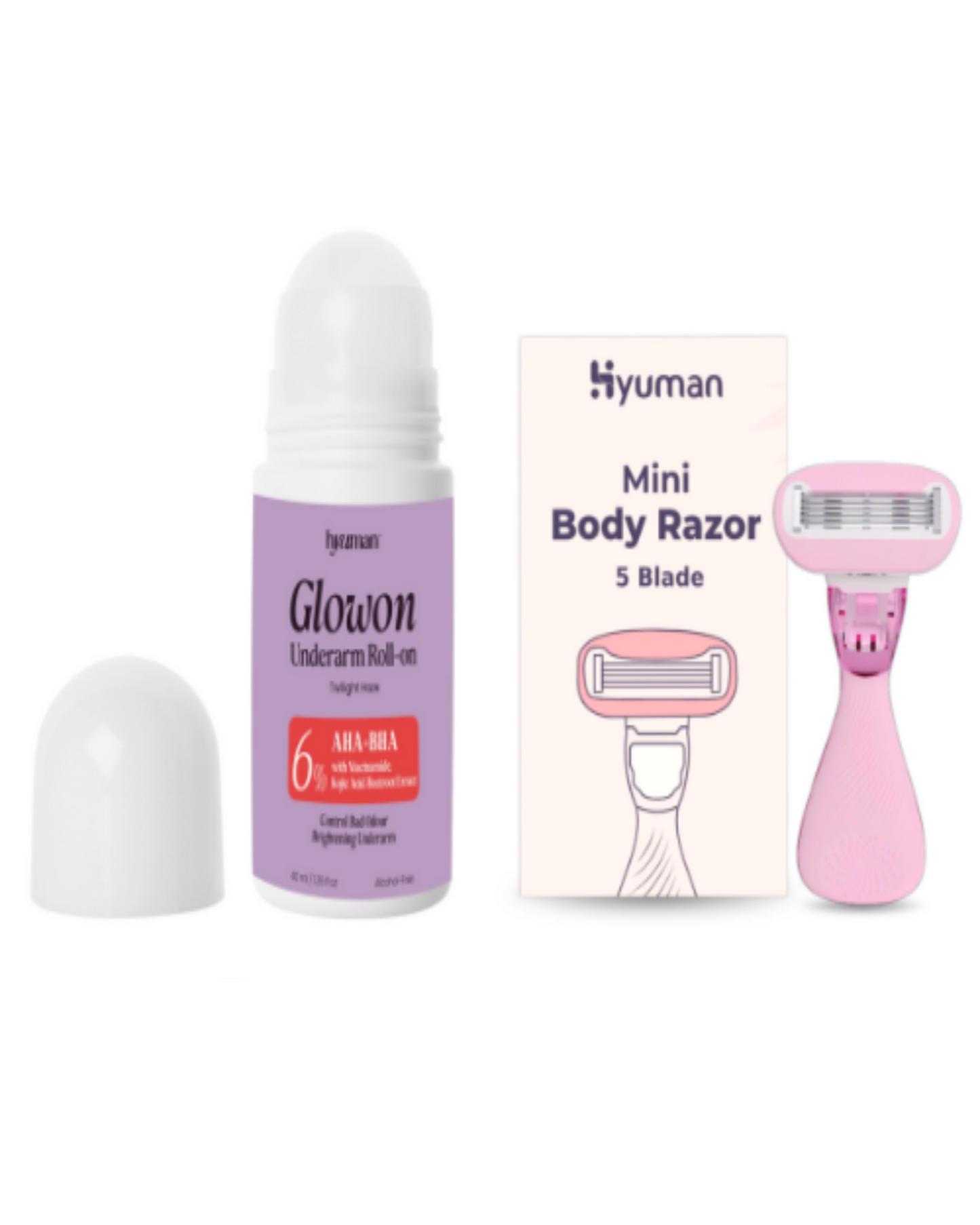 GlowOn 6% AHA BHA Roll-On 40ml + Mini Body Razor for Women