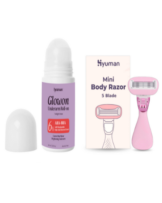GlowOn 6% AHA BHA Roll-On 40ml + Mini Body Razor for Women