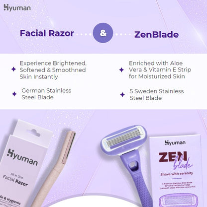 Combo pack of 1 ZenBlade Body Razor + 1 Face Razor for women